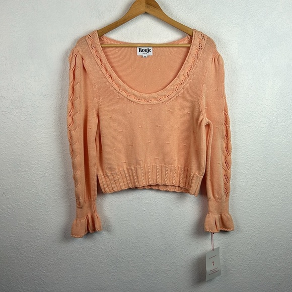 New perfect Rouje Paris Lila Sweater Cropped Bell Sleeve Knit Scoop Neck - Picture 4 of 11